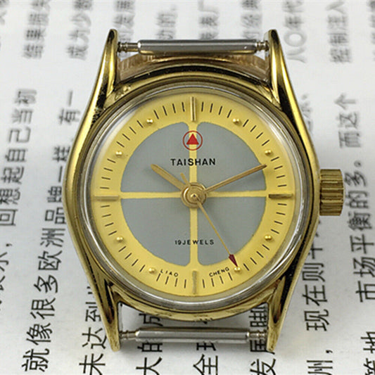 Elegant 27mm Liaocheng TAISHAN manual mechanical lady watch with golden nails, 19 jewels, and 3 hands for precise timekeeping.