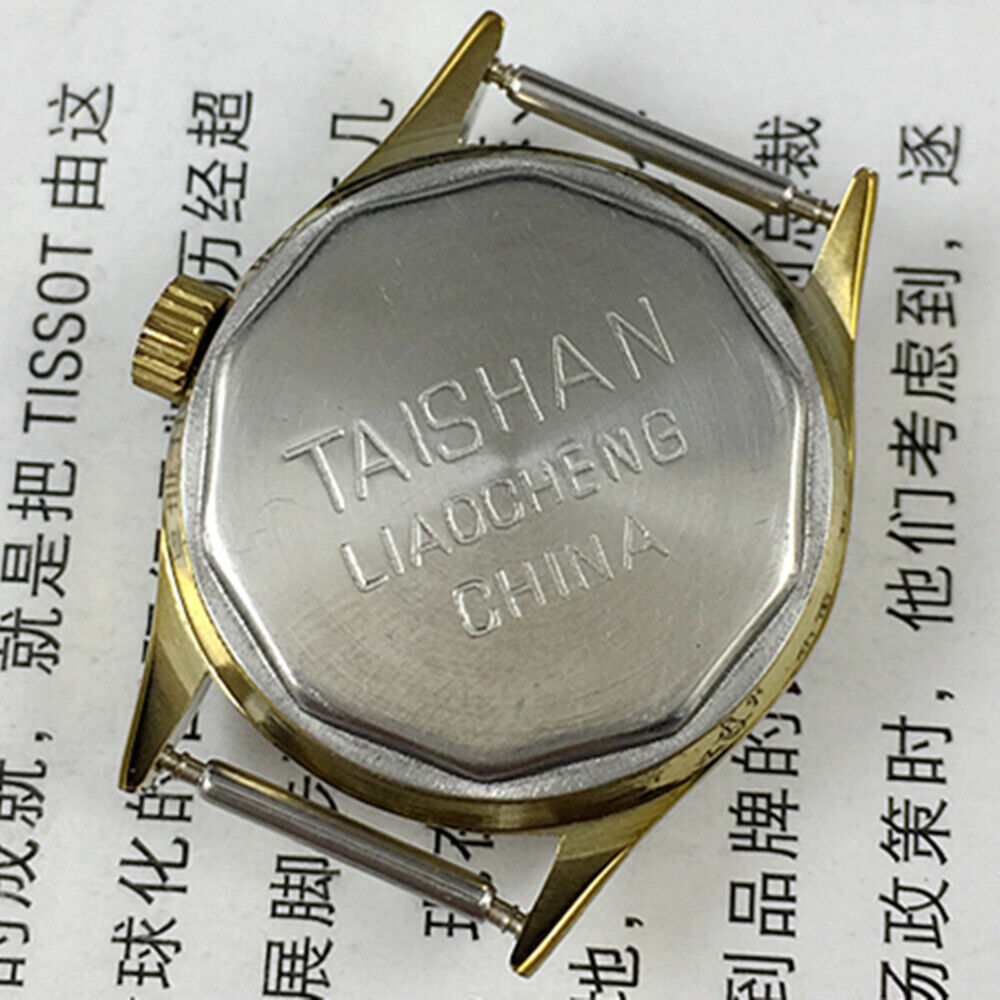 Liaocheng TAISHAN 27mm lady watch with golden markers, 19 jewels, and precise 3-hand mechanical movement.