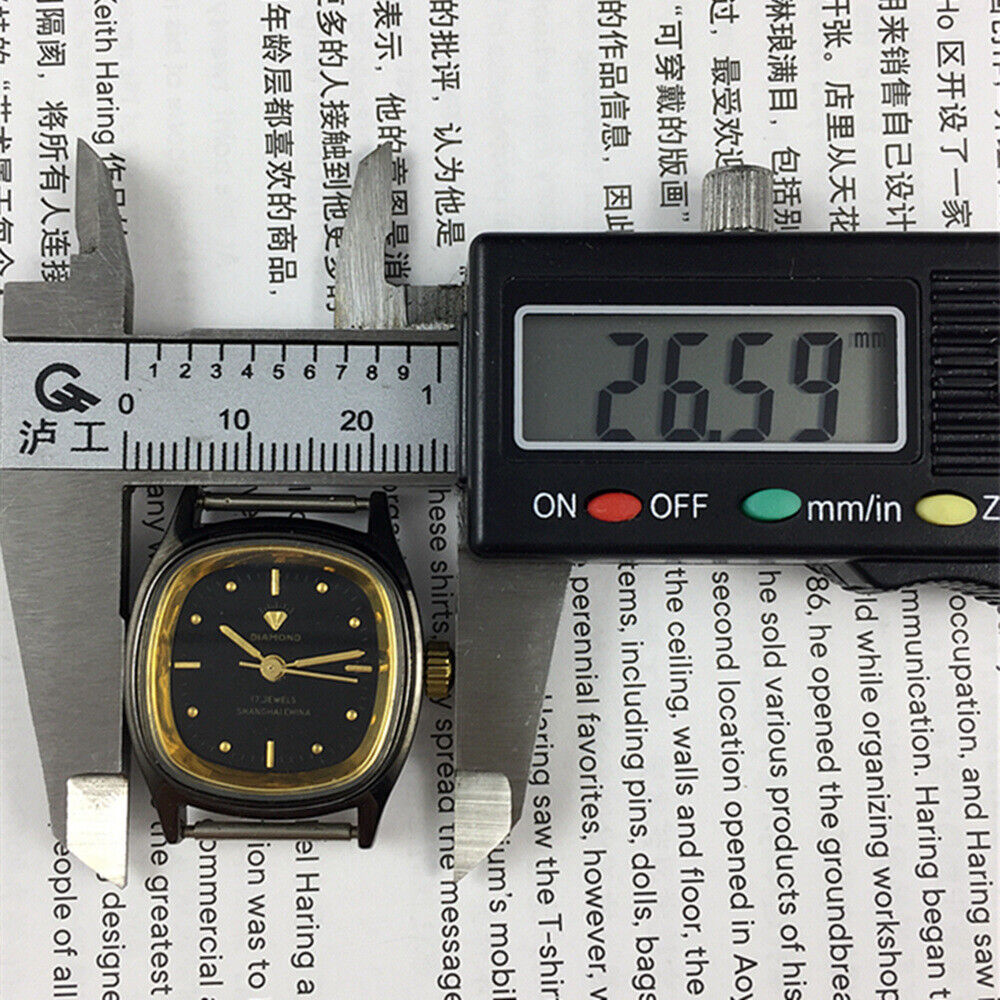 26mm SHANGHAI DIAMOND lady watch with black dial, square case, manual mechanical movement, elegant style