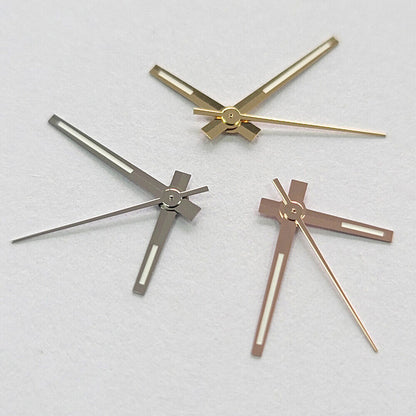 Silver and gold-trimmed green luminous watch hands for NH35/NH36 movements