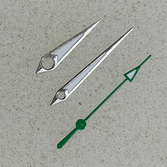 Arrow-shaped silver-trimmed green luminous watch hands for NH35/NH36/4R/7S movements