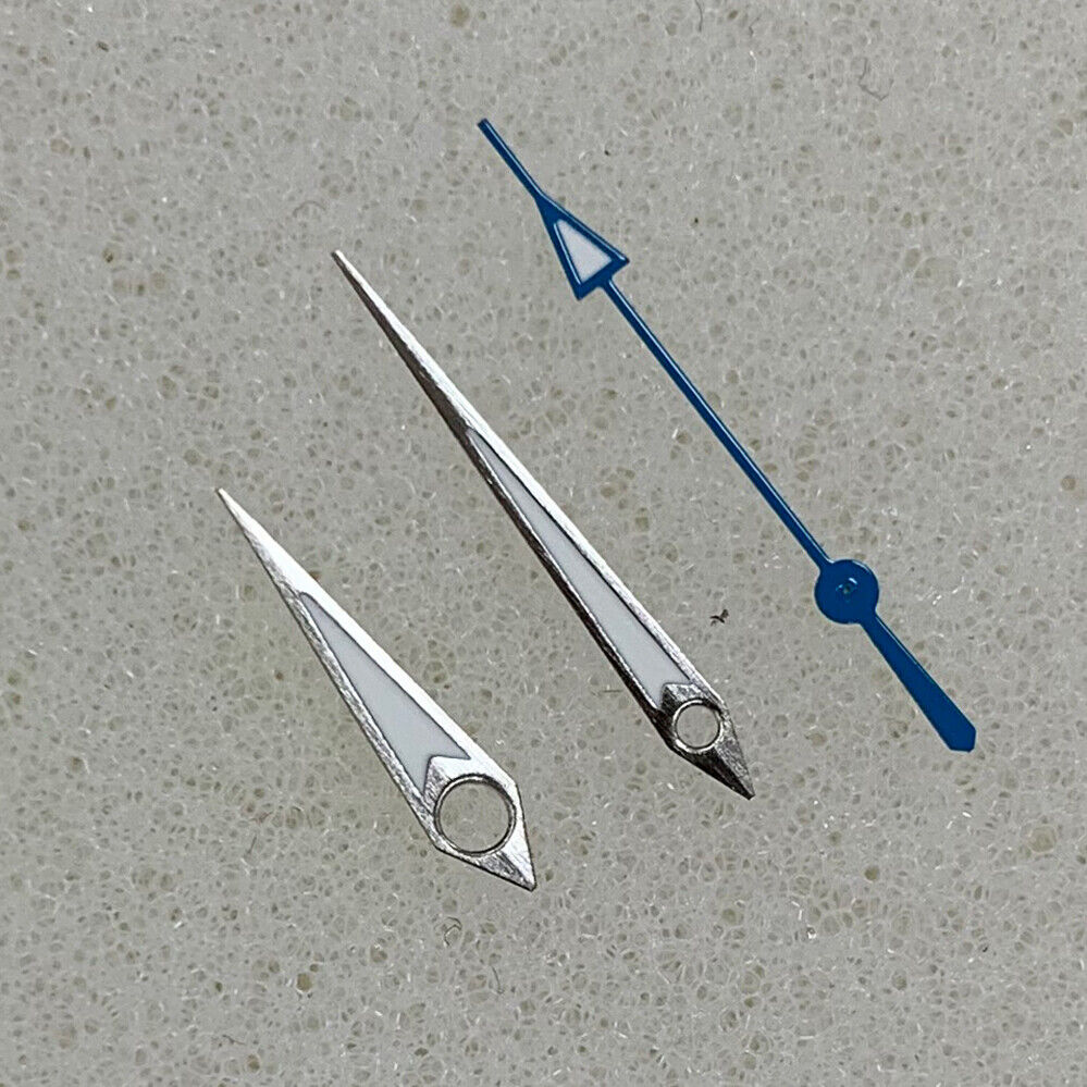 Silver-trimmed green luminous arrow watch hands for NH35/NH36/4R/7S movements, perfect for custom watch builds.