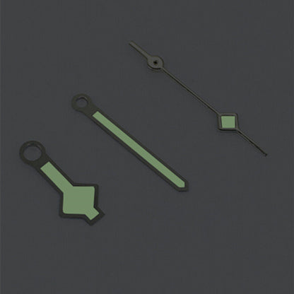Silver trim green luminous watch hands for Asian 8215/2813/8205 movement, perfect for precise timekeeping.