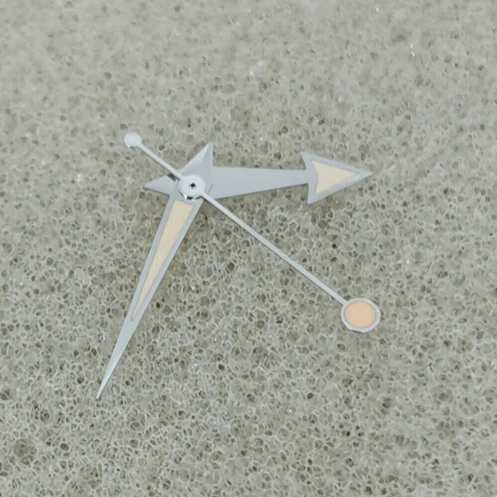 Green luminous orange watch hands with silver trim for NH35, NH36, 4R, 7S movements, perfect for watch repairs.