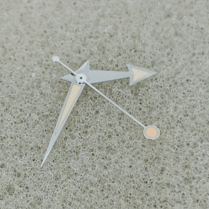 Green luminous orange watch hands with silver trim for NH35, NH36, 4R, 7S movements, perfect for watch repairs.