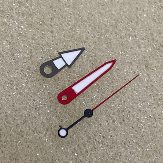 Silver and red trim luminous watch hands for NH35/NH36 movement, ideal for green dial watches.