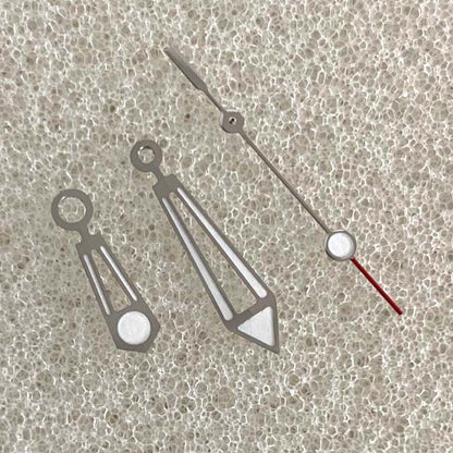 Green luminous silver trim hollow watch hands designed for NH35/NH36/4R/7S movements.