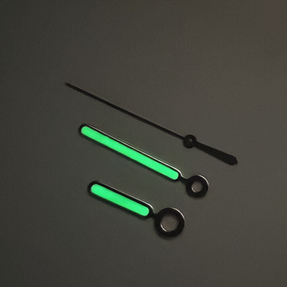 Green luminous rose gold watch hands with trim for NH35/NH36/4R/7S movements, perfect for watch repair.