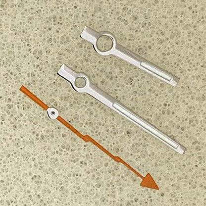 Green lume silver-trimmed watch hands compatible with Miyota 8215/821A movements for accurate upgrades.