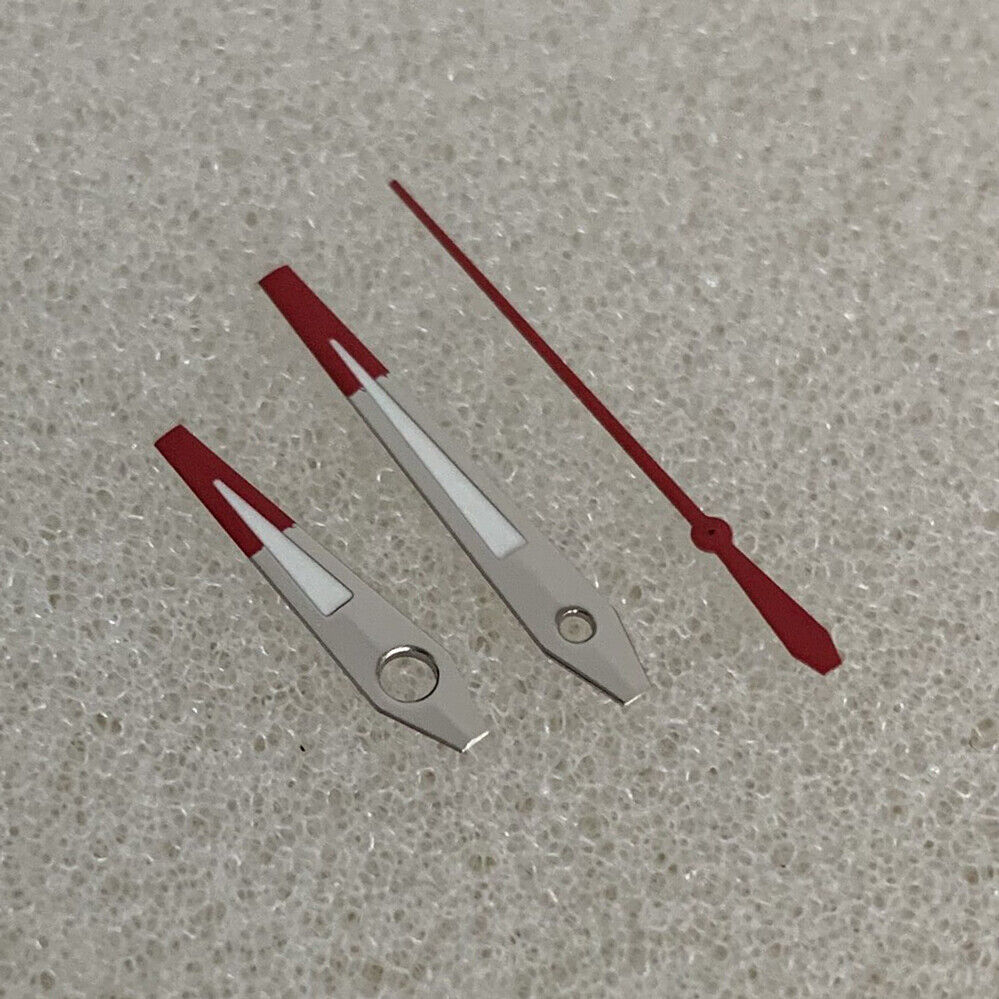 Red and silver luminous watch hands for NH35/NH36/4R/7S movements, enhancing visibility and style.
