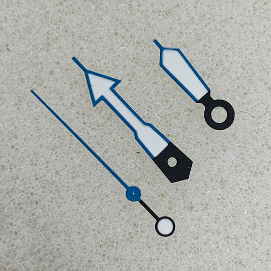 Arrow-shaped blue trim luminous watch hands designed for NH35/NH36/4R/7S movements.