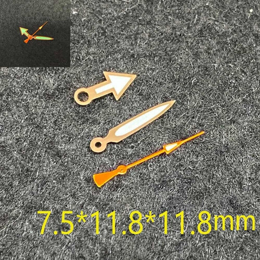 Green luminous golden trim watch hands for NH35/NH36/4R36 SK007 movement, precise fit and style.