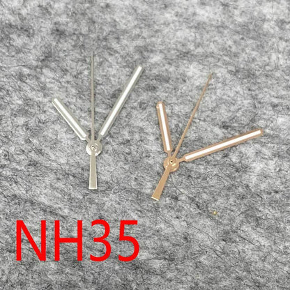 Green luminous watch hands with silver and gold trim for NH35/NH36/4R36 movements, enhancing readability and style.