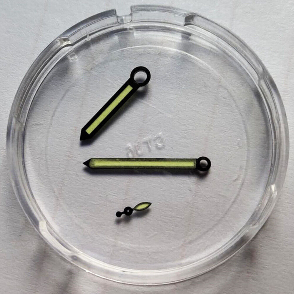 Green lume watch hands with black trim for ST3600/ST3620 ETA6497/6498 movements.
