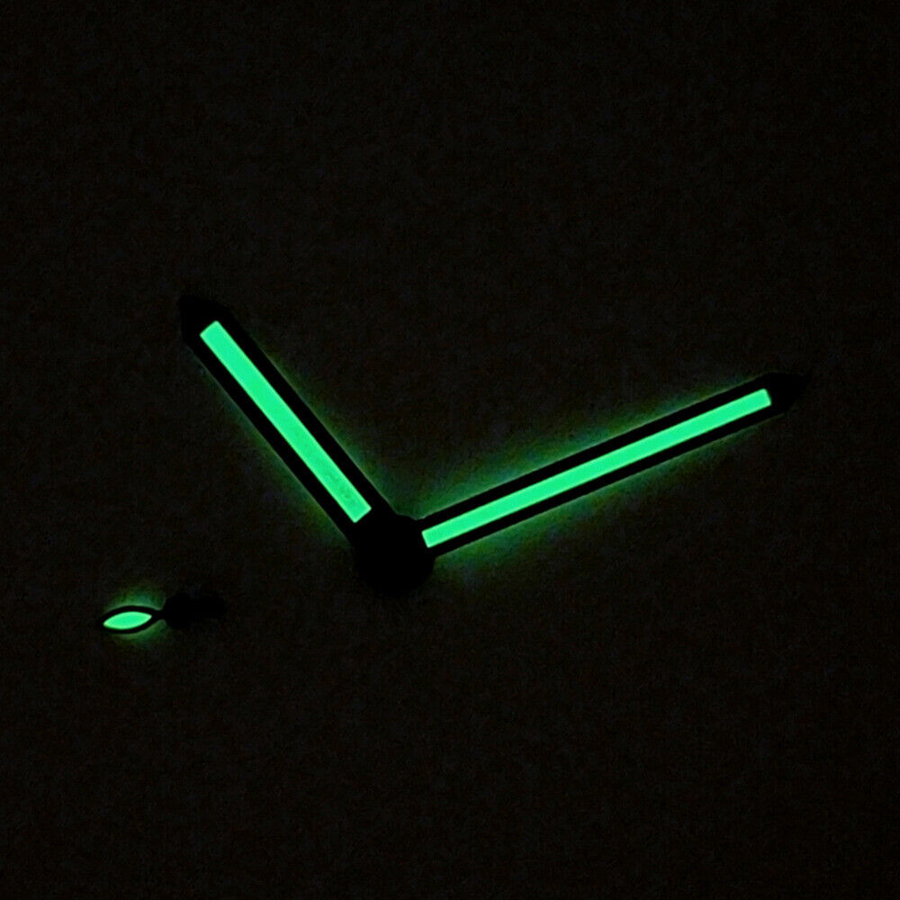 Green luminous watch hands with black trim compatible with ST3600/ST3620 ETA6497/6498 movements.