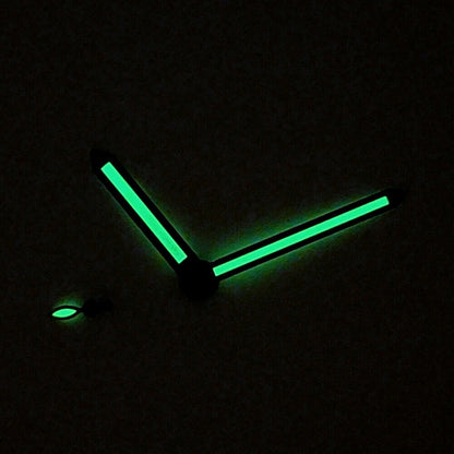 Green luminous watch hands with black trim compatible with ST3600/ST3620 ETA6497/6498 movements.