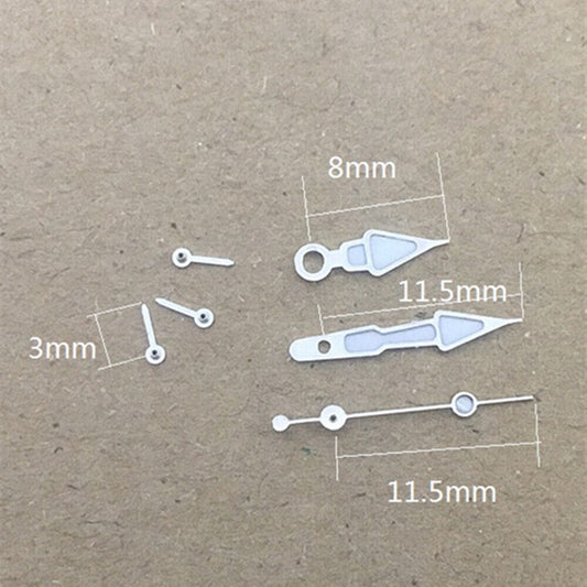 Aiguilles de montre luminescentes vertes en forme de flèche, 11,5 mm, avec garniture argentée, pour mouvement Miyota 0S10 OS10