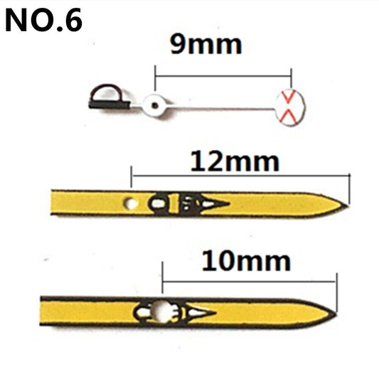 Aiguilles de montre irrégulières jaunes de 12 mm pour mouvement à quartz Miyota 2035