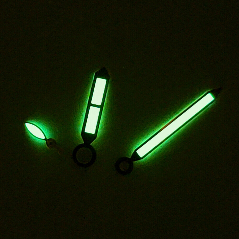 Rose gold watch hands with green lume for ST3600/ST3620 ETA6497/6498 movements, precise upgrade accessory.