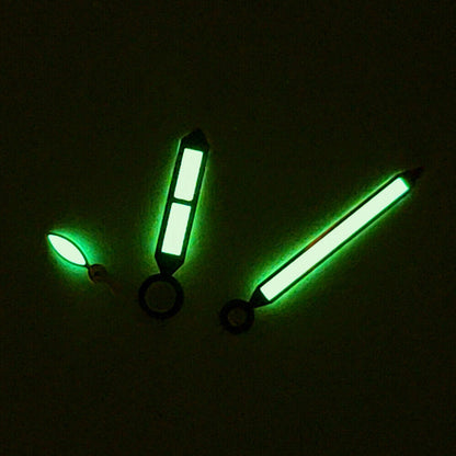 Rose gold watch hands with green lume for ST3600/ST3620 ETA6497/6498 movements, precise upgrade accessory.