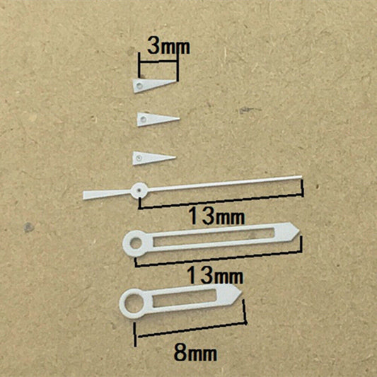 13 mm 6 Zeiger mit weißem Rand, hohle Uhrzeiger für ISA 8172, silbernes Quarzwerk