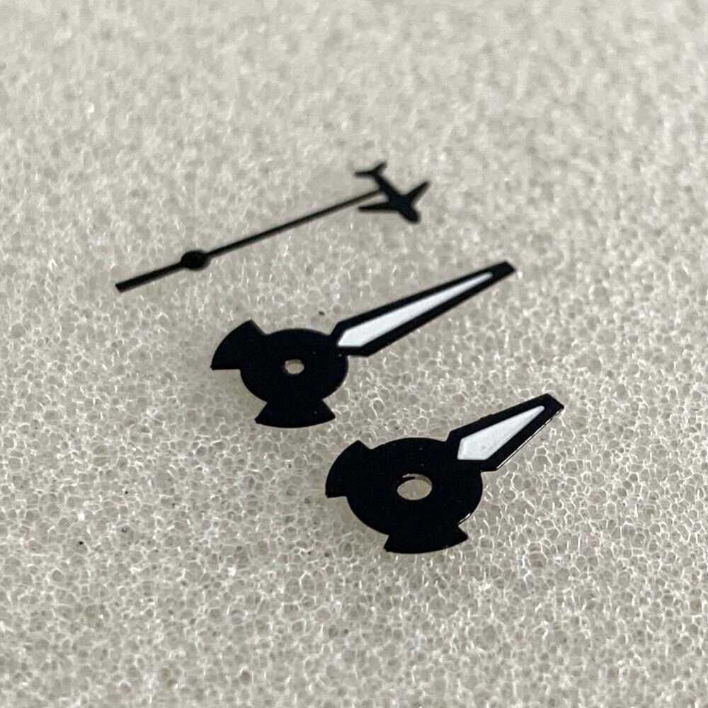 Plane Small Second green lume watch hands with black trim for NH35/NH36/4R/7S movements, ideal for precise timekeeping enhancements.