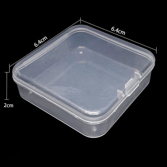 Set of 5 small transparent plastic storage cases, 6.4cm, perfect for organizing watch accessories and small items.