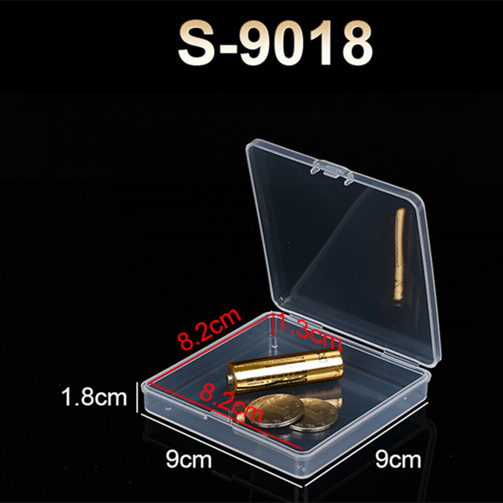 Set of 5 mini square plastic toolbox containers with hinged lids, 1.8x9x9cm for small item storage.