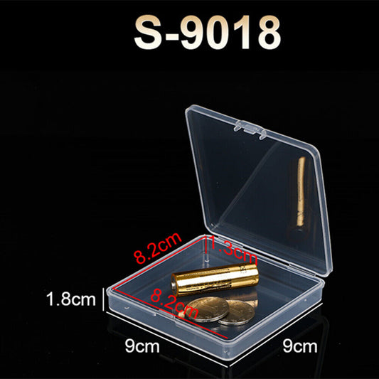 Set of 5 mini square plastic toolbox containers with hinged lids, 1.8x9x9cm for small item storage.