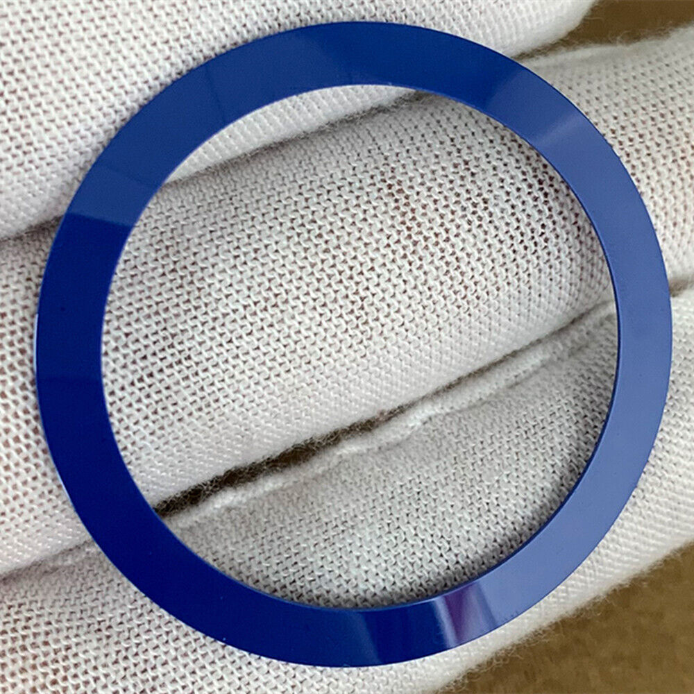38mm ceramic watch bezel insert with sleek bevel, no carved font, compatible with various watch parts.
