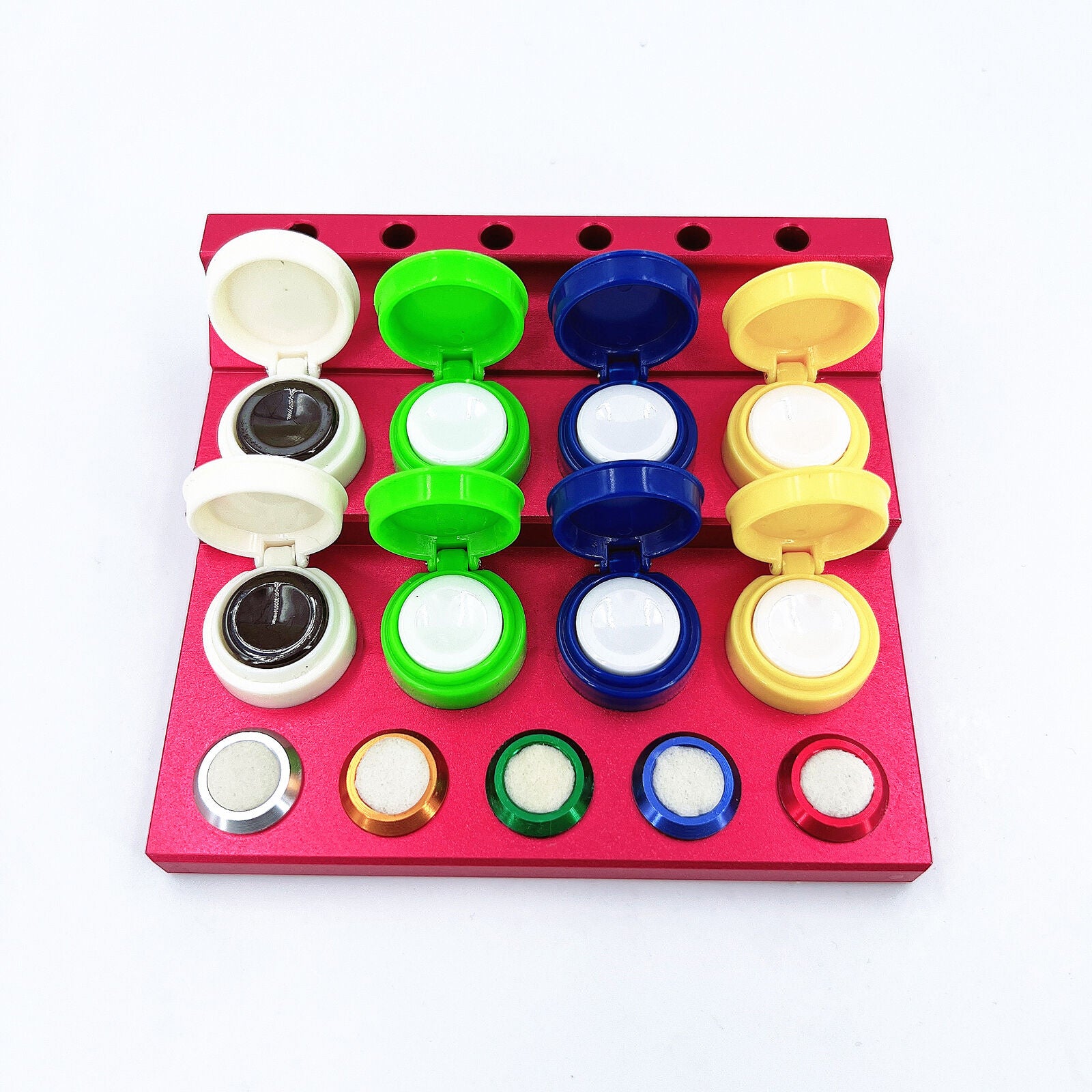 Die-cast alloy oil cup stand with 8 containers for precise watch repair by model 30180.