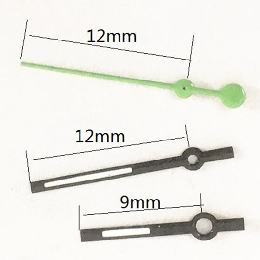 Aiguilles de montre noires et vertes de 12 mm pour mouvement à quartz Miyota 7T35