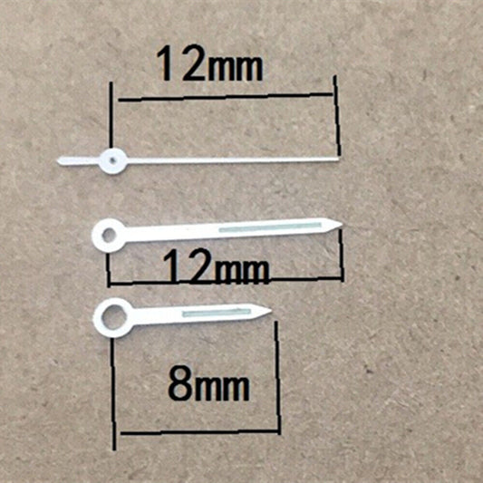 Aiguilles de montre 12 mm avec garniture argentée et luminescentes vertes pour mouvement à quartz Miyota 6M12