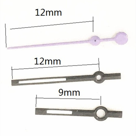 Aiguilles de montre noires violet clair de 12 mm pour mouvement à quartz Miyota 7T35