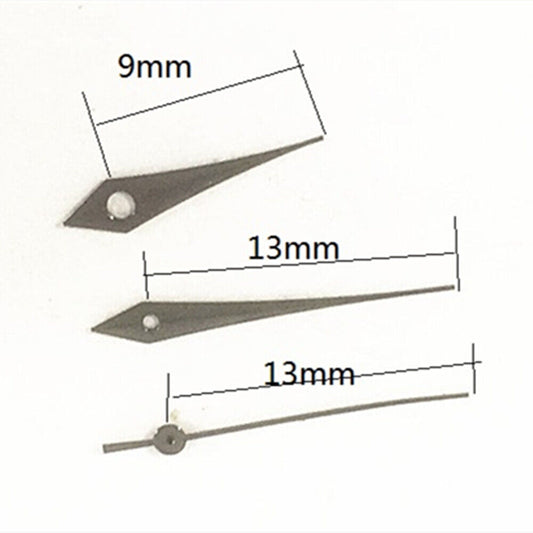 Arrow shape dark silver watch hands, 13mm length, compatible with Miyota 1M12 Japan quartz movement.