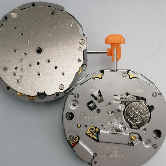 Miyota JS55 Japan quartz watch movement with small second at 7 o?clock, precision timekeeping.