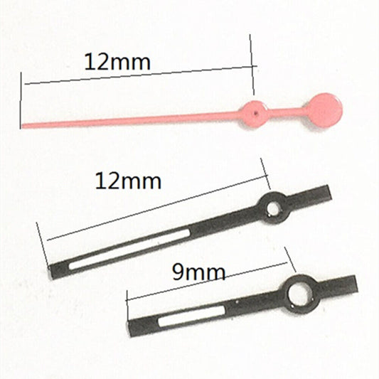 Aiguilles de montre noires rose clair de 12 mm pour mouvement à quartz Miyota 7T35