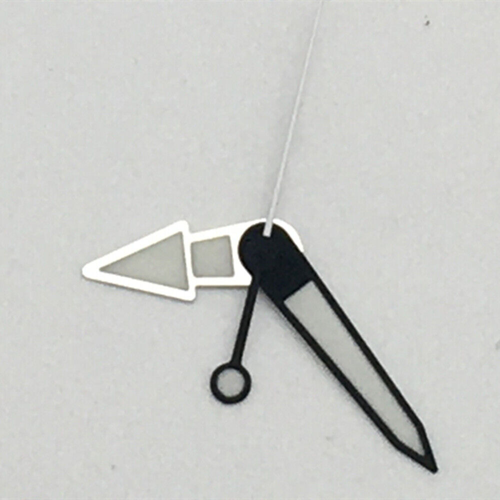 Black trim green luminous watch hands for NH35A/NH36A movement, improving low-light visibility.