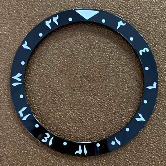 38 mm/30,5 mm schwarze Lünette mit arabischer Schrift, Keramik-Uhrenlünette, Uhrenteile