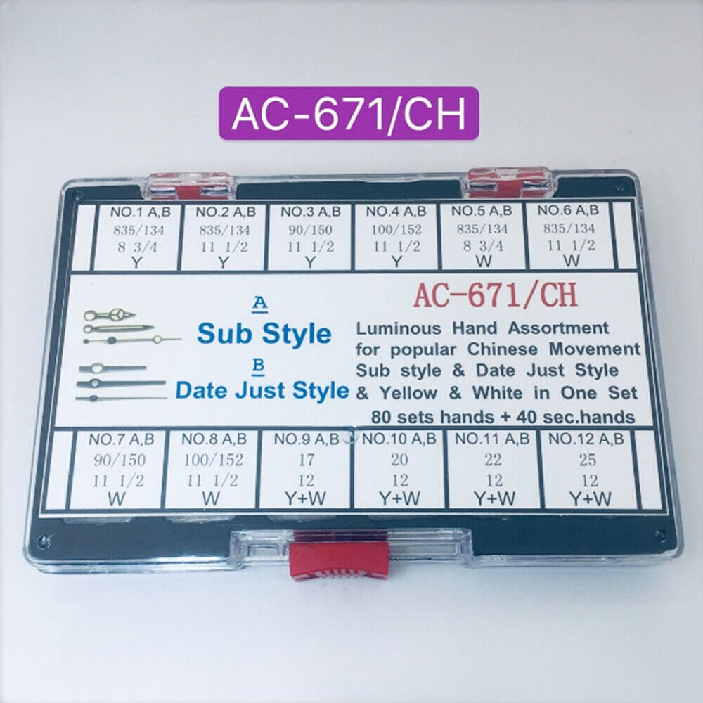 Luminous watch hands assortment for Chinese movement, Date Just style, ideal for precise time reading.