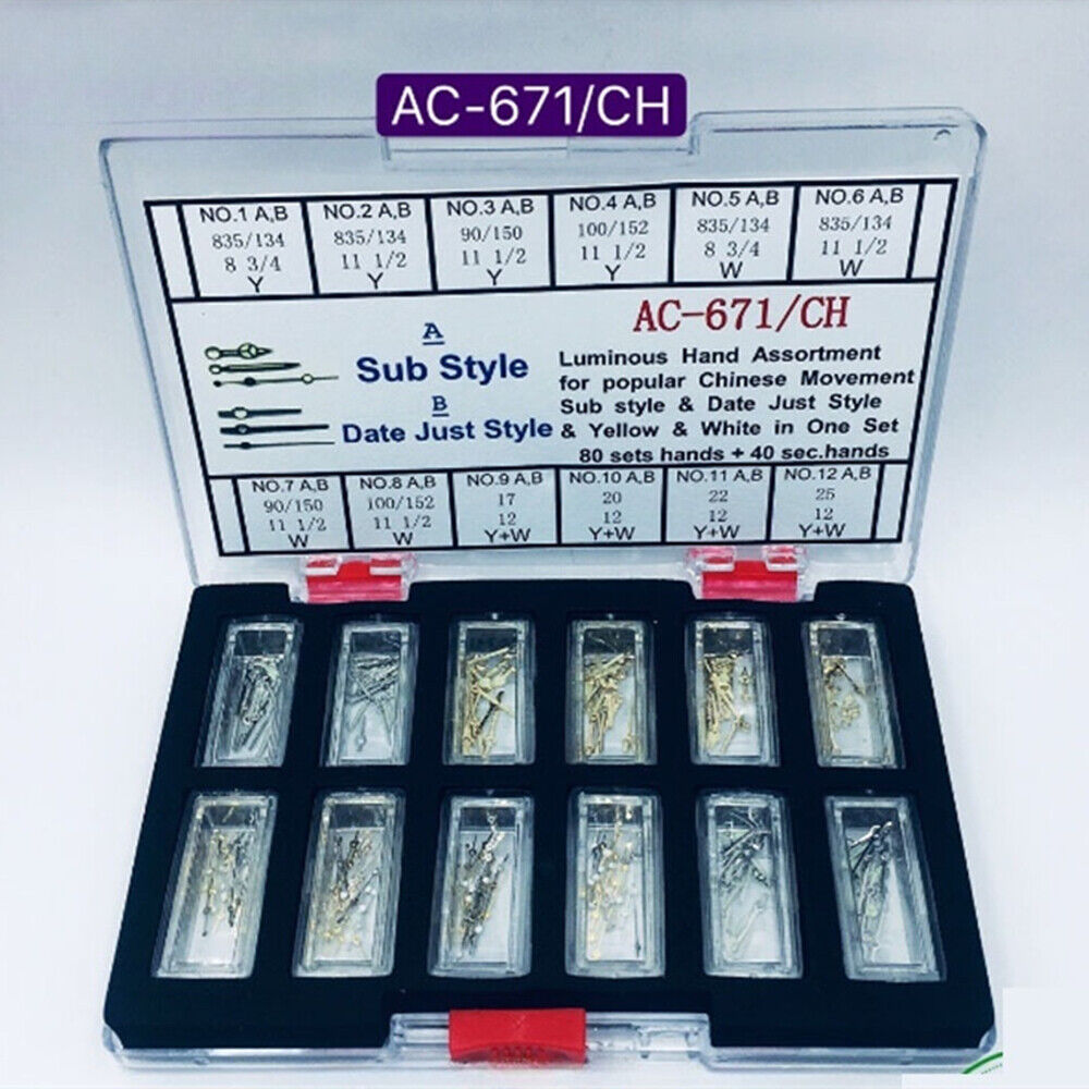 Luminous watch hands assortment for Chinese movement, Date Just style, enhancing precise time reading with quality design.