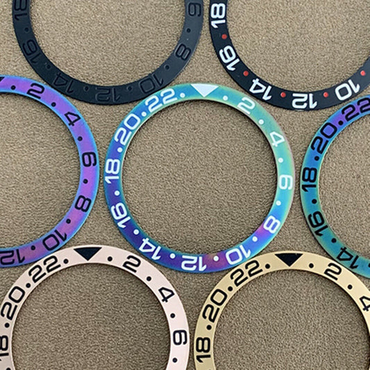 38 mm/30,5 mm mattierter regenbogenblau-goldener Keramik-Uhrenlünetteneinsatz passend für 40-mm-Gehäuse