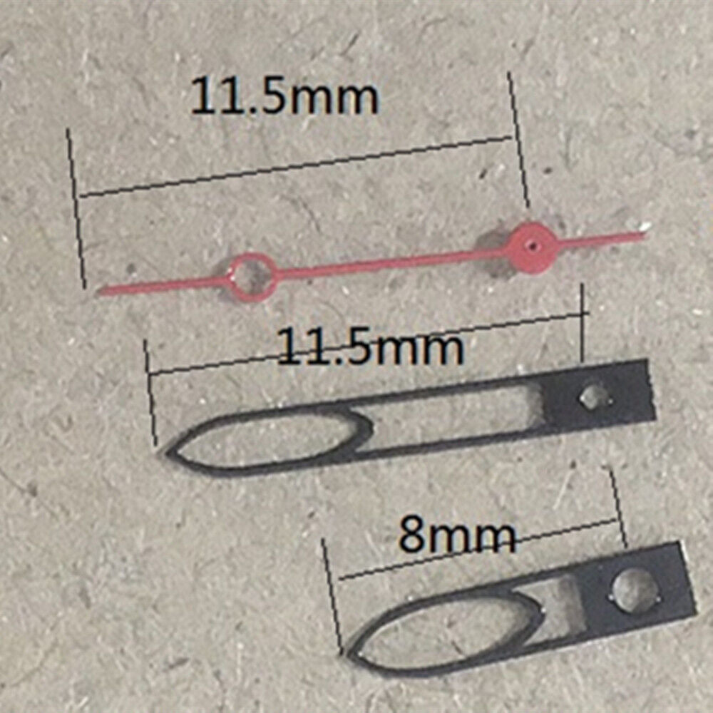 Red second hand with hollow design, 11.5mm black watch hand for Miyota 6M12 quartz movement accessory.