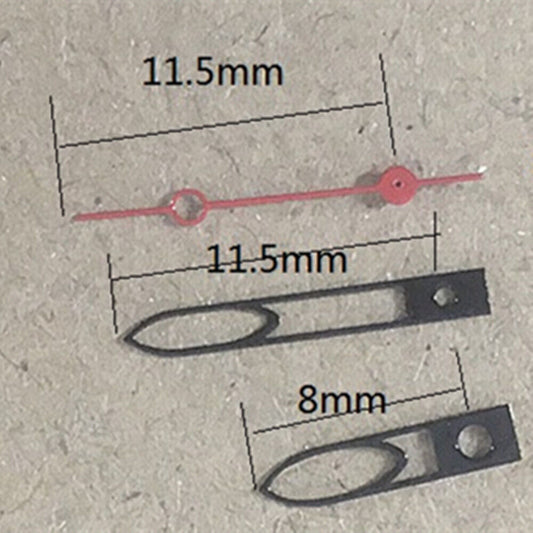Red second hand with hollow design, 11.5mm black watch hand for Miyota 6M12 quartz movement accessory.