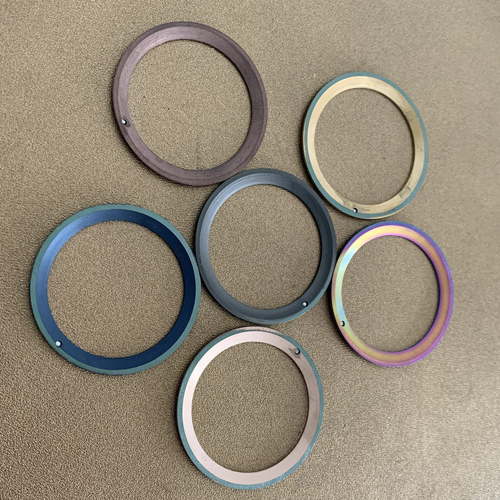 Rainbow blue and gold matte aluminum watch bezel insert, 38mm/30.5mm, for stylish timepiece upgrades.