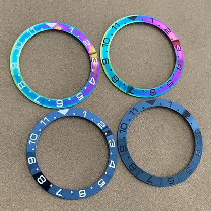 38 mm/30,5 mm Regenbogen-Lünette, weiße/schwarze Schrift, Aluminium-Uhrenlünette, Einsatzuhr