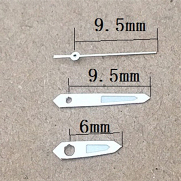 Silver Trim Green Lume 9.5mm Watch Hands for Miyota 1M12 Japan Quartz Movement