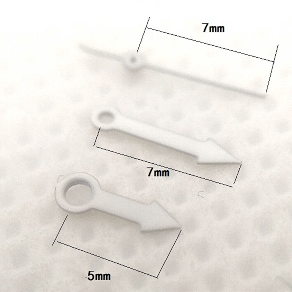 7mm silver arrow point watch hands with trim for Miyota 7T35 quartz movement, precision design.