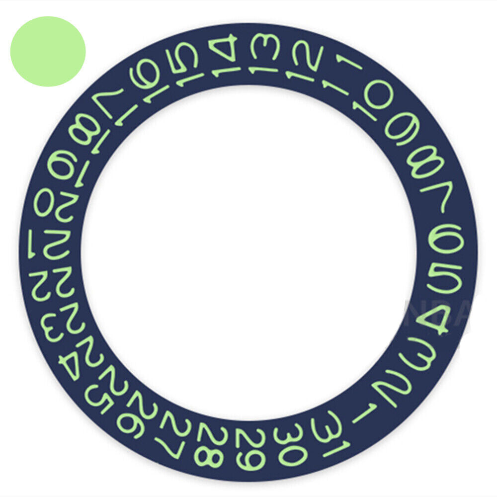 Mint green disk date wheel with denim blue background, compatible with Miyota NH35/NH36 watches.