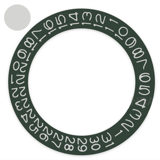 Dark hunter green date wheel with light grey font, compatible with Miyota NH35 NH36 watch movements.